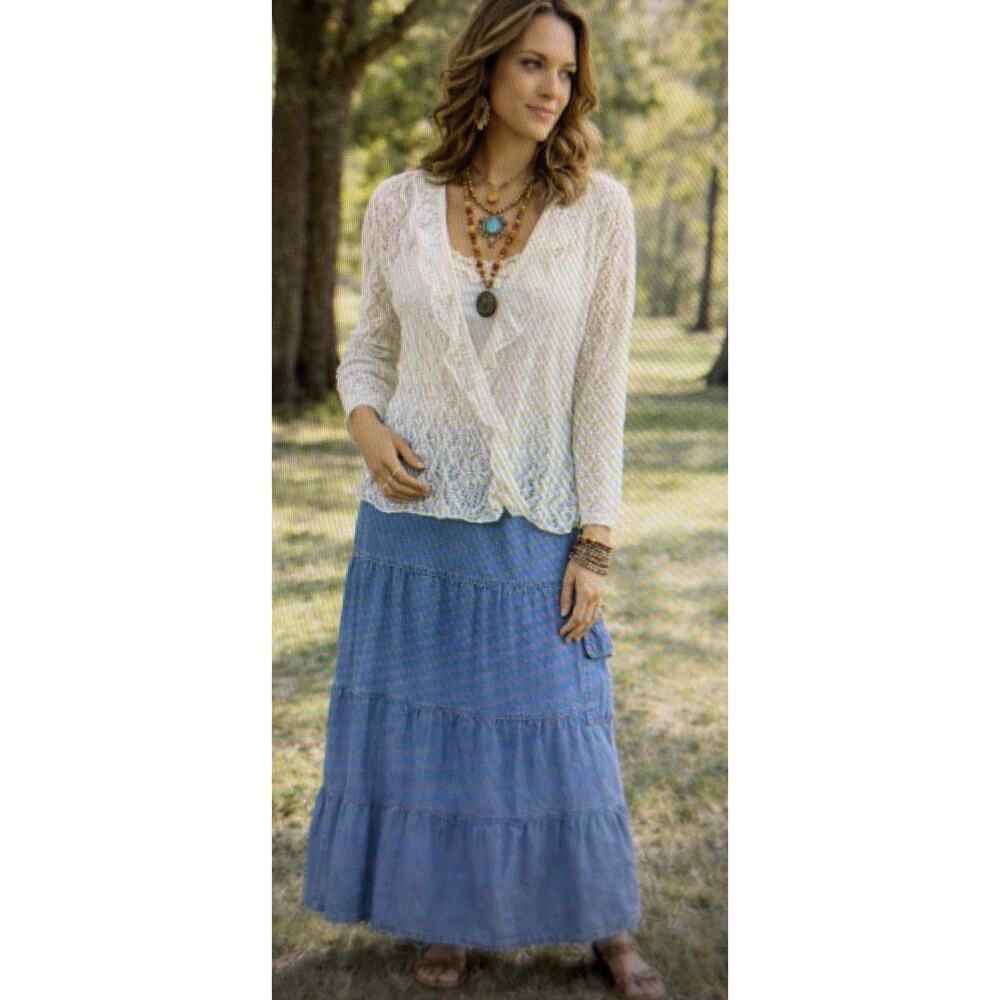 J. Jill Top Blouse large Embroidered Crochet Lace Overlay Lined Long Sleeve NWT